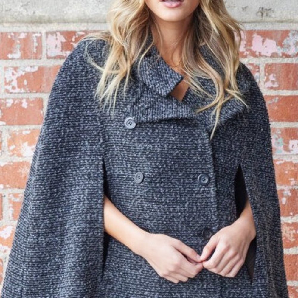 Charcoal Gray Swing Cape Coat Jacket Outerwear - Picture 5 of 5